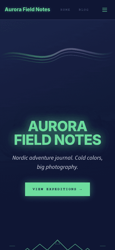 قالب Aurora Borealis: عرض الجوال للصفحة الرئيسية