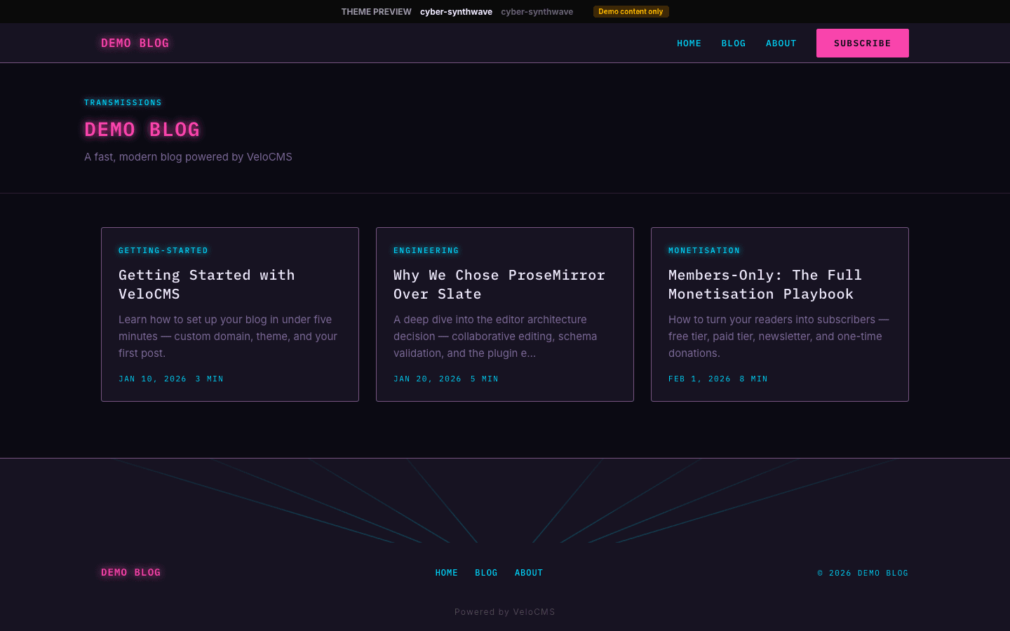 Cyber Synthwave theme full preview