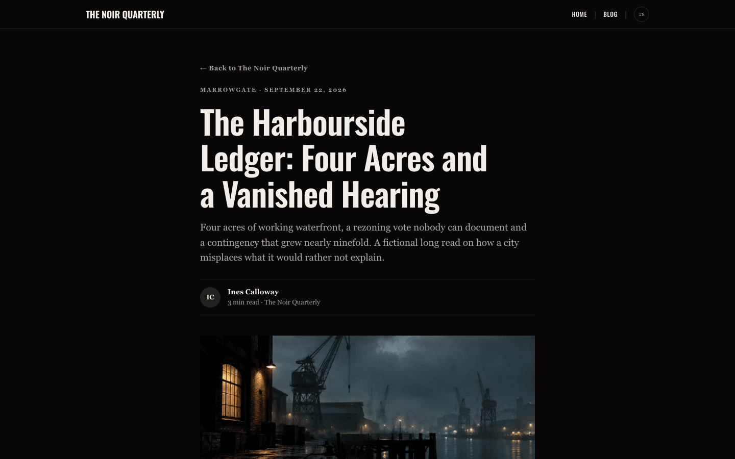 Editorial Noir theme, blog post page