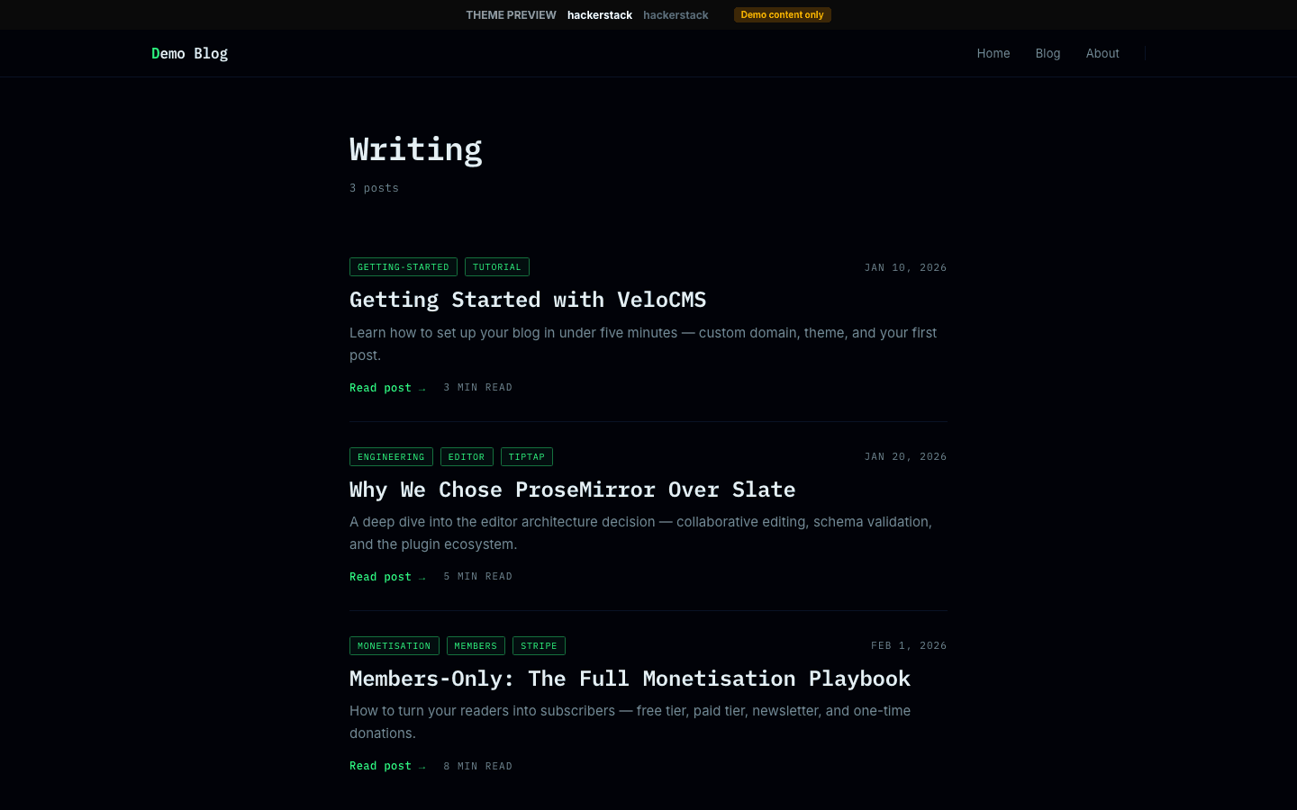 Hackerstack theme preview