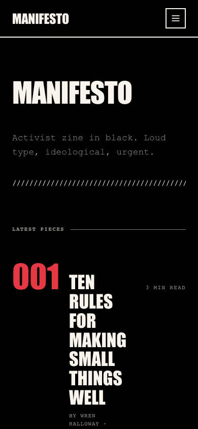 قالب Manifesto Black: عرض الجوال للصفحة الرئيسية