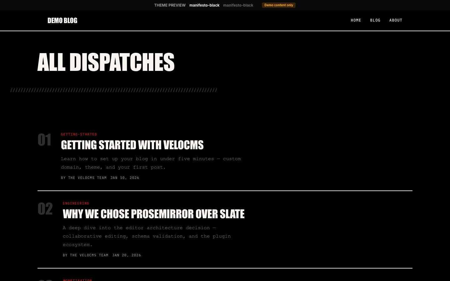 Manifesto Black theme full preview