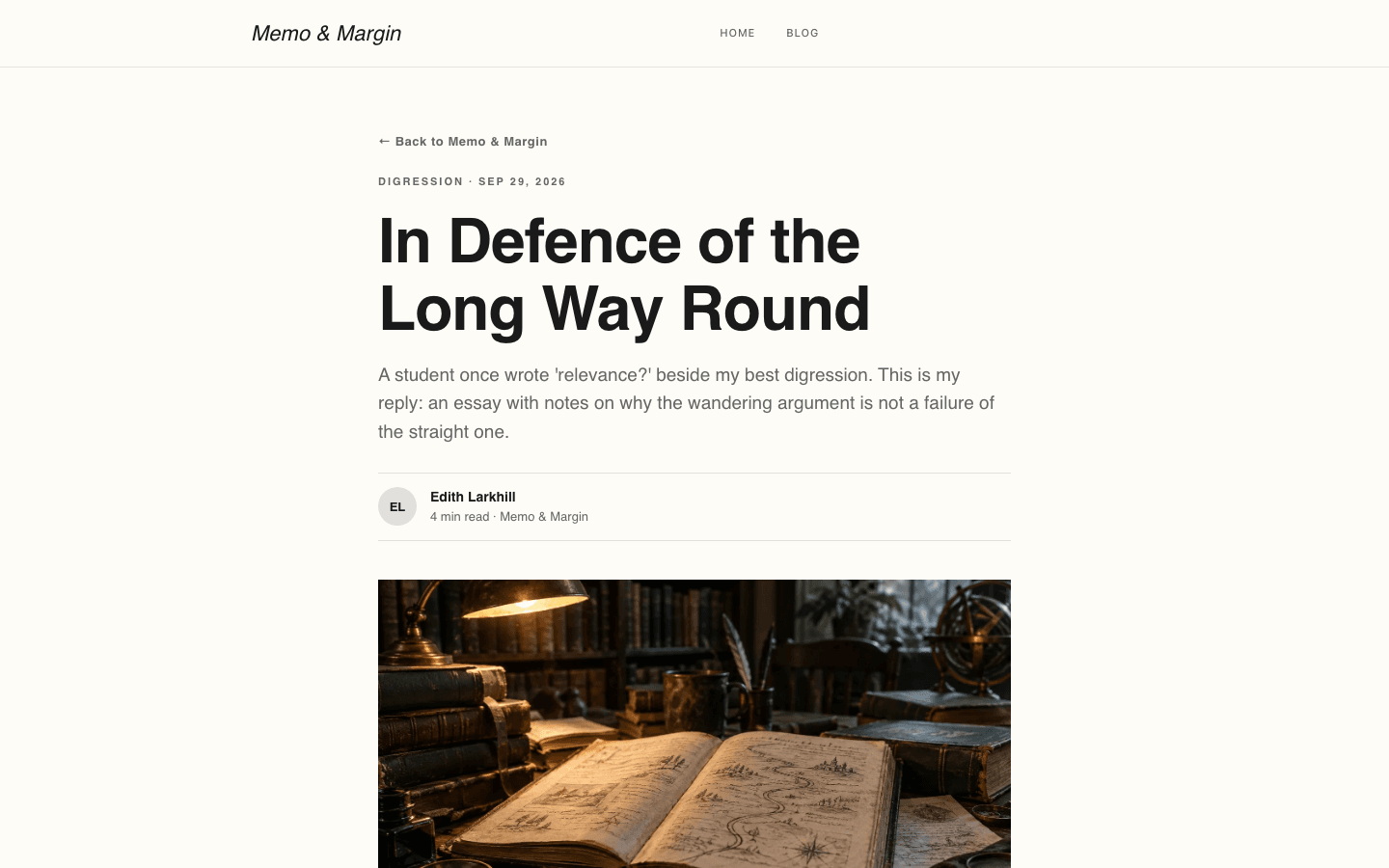 Memo Garamond theme, blog post page
