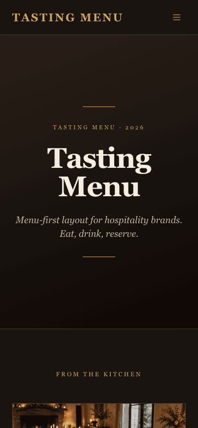 قالب Restaurant: عرض الجوال للصفحة الرئيسية
