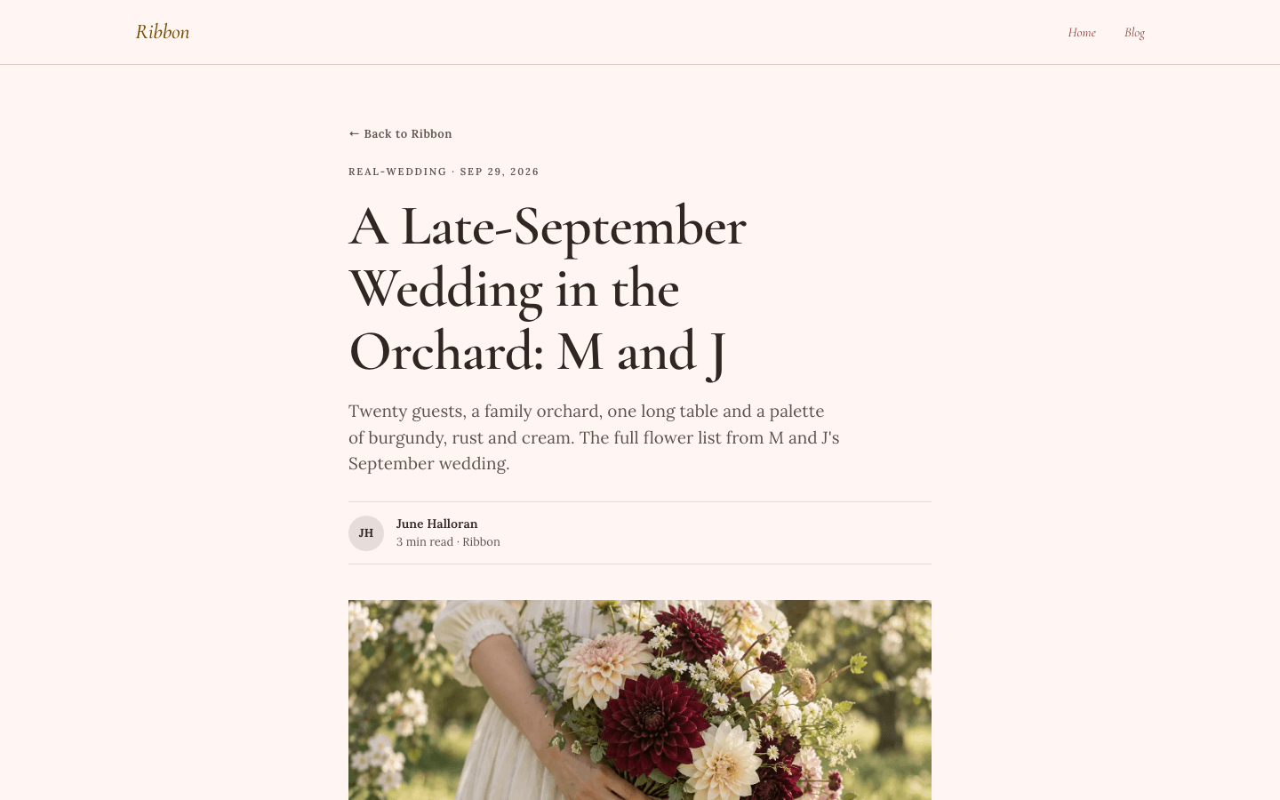 Ribbon Florist theme, blog post page