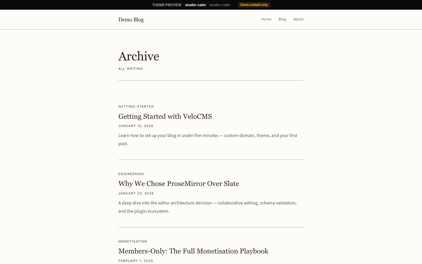 Studio Calm theme preview