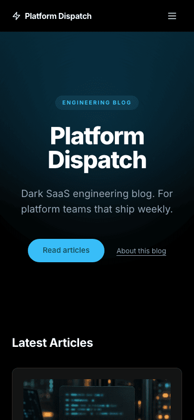 Engineering theme, mobile view of the home page