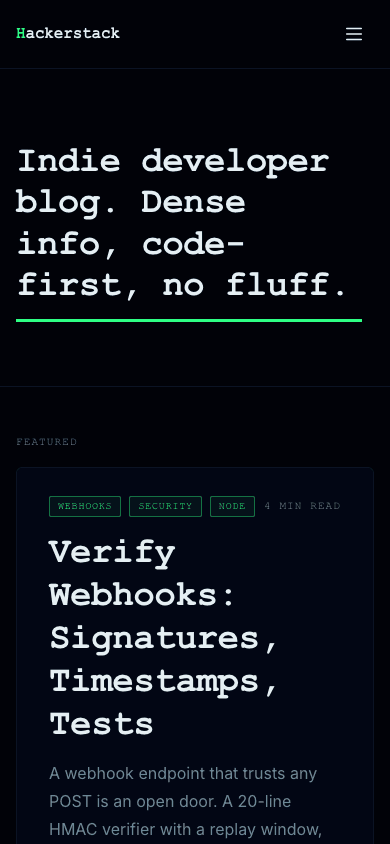 قالب Hackerstack: عرض الجوال للصفحة الرئيسية