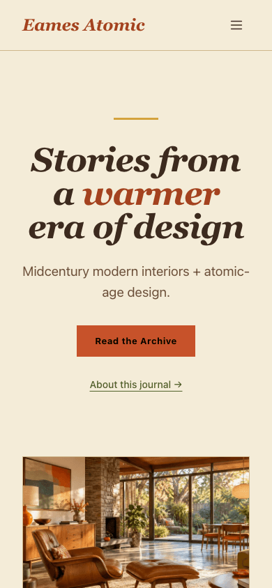 قالب Mid-Century Modern: عرض الجوال للصفحة الرئيسية