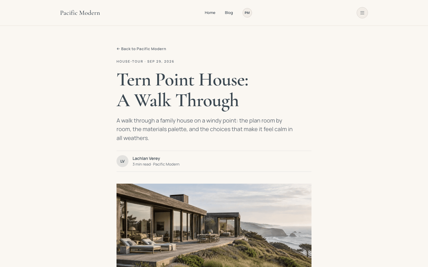 Pacific Modern theme, blog post page