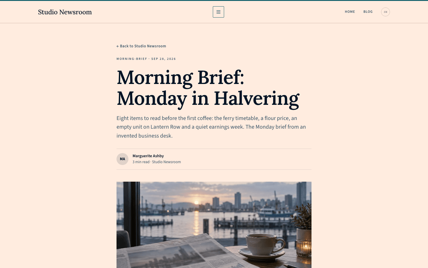 Studio Newsroom theme, blog post page