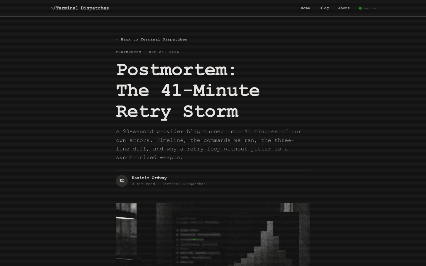 Terminal theme, blog post page
