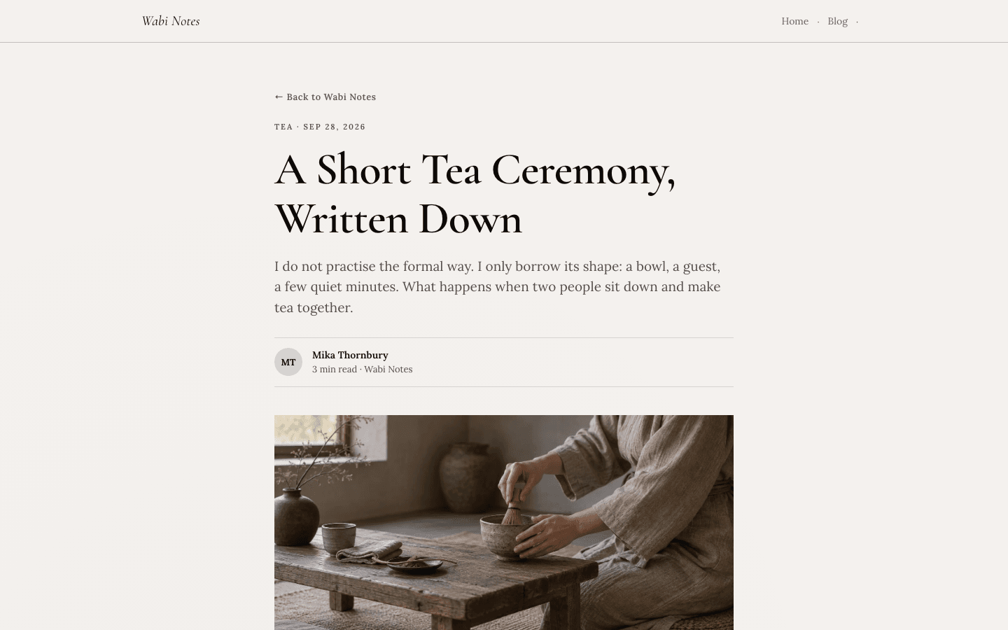 Wabi Sabi theme, blog post page
