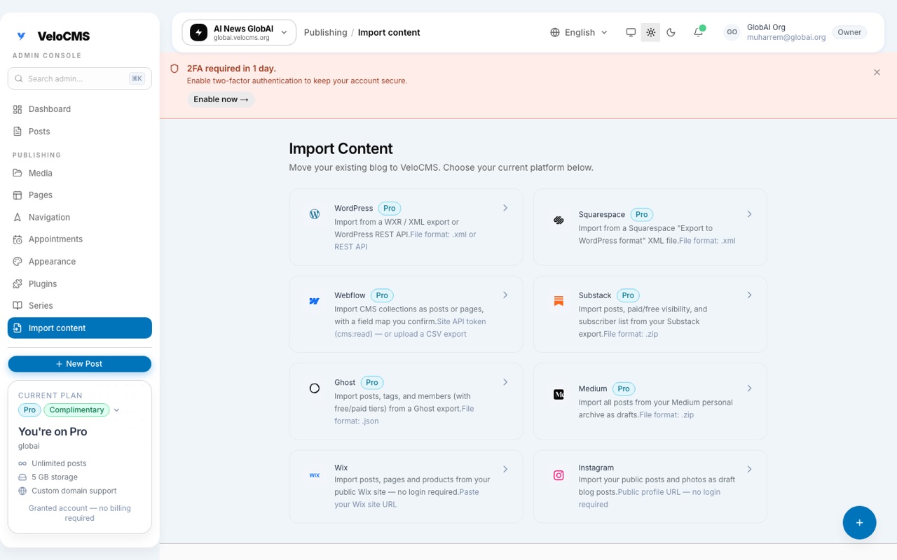 How do I move my Wix blog without downloading a backup?
